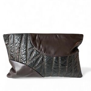 Vintage HJ Redmon 80s Dark Brown Leather Clutch Handbag